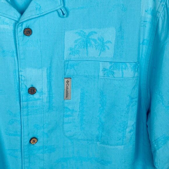 Columbia Blue River Lodge Palm Hawaiian Short Sleeve Button Up Shirt, Size M - Picture 4 of 10